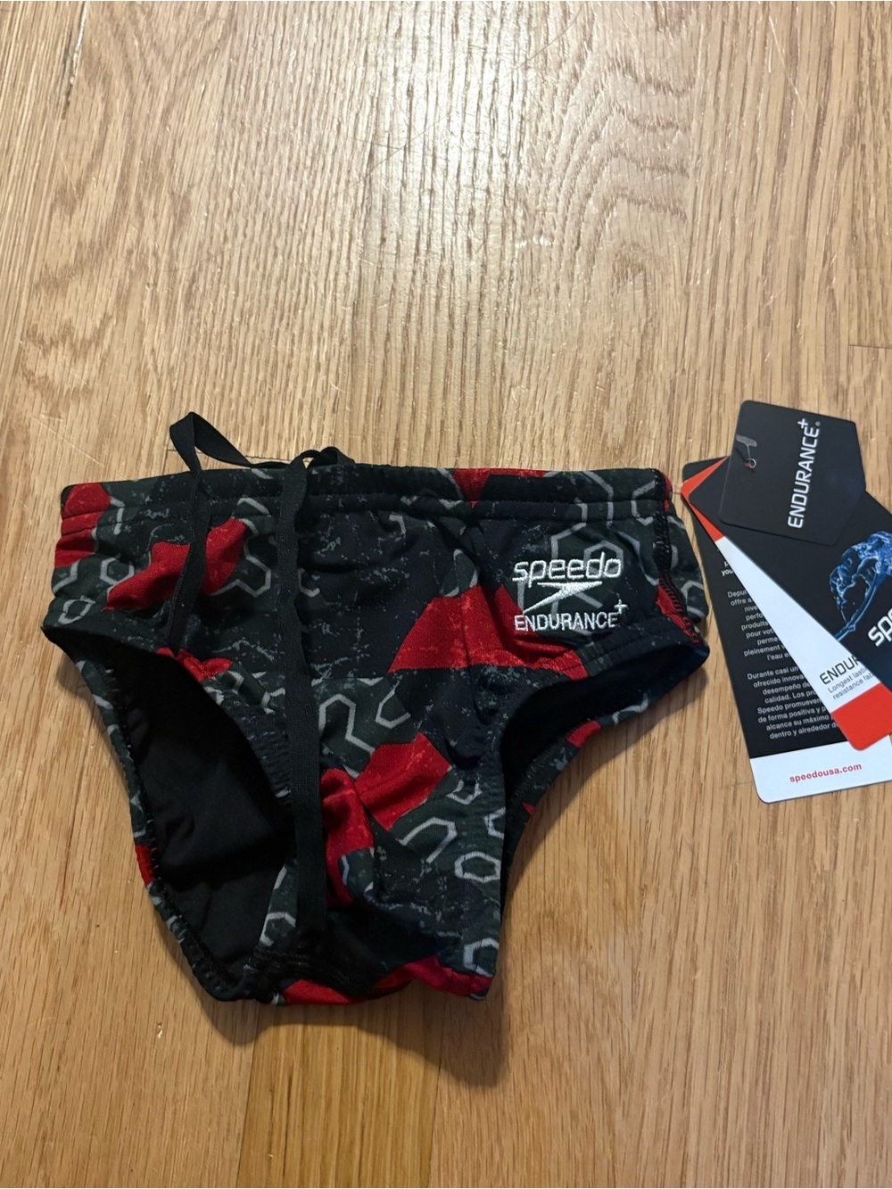 Speedo Endurance+ Red & Black Swim Briefs NEW Sz 22 Suit